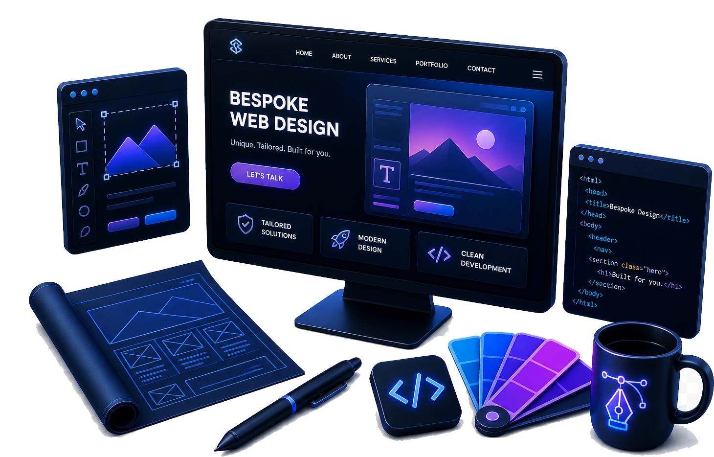 Illustration representing bespoke website design and custom digital layouts