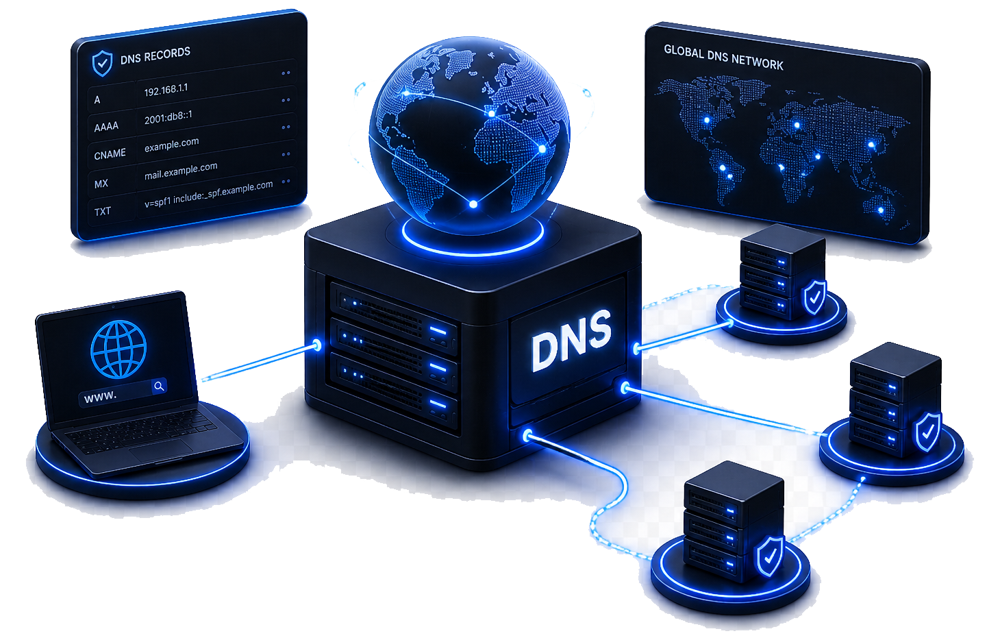 Illustration representing database-driven dynamic websites and connected business systems
