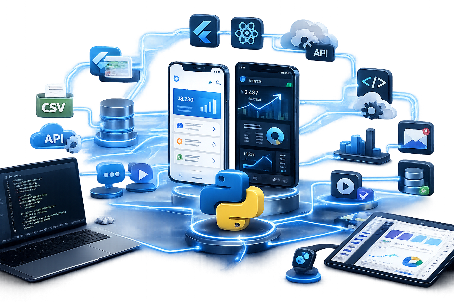 Illustration representing mobile app development for iOS and Android