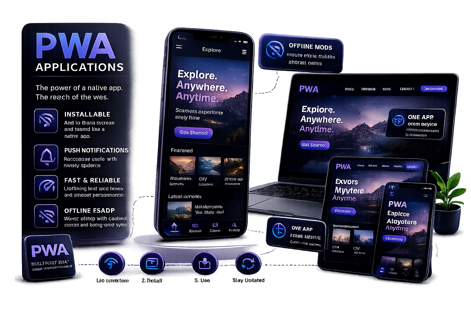 Illustration representing progressive web applications on devices