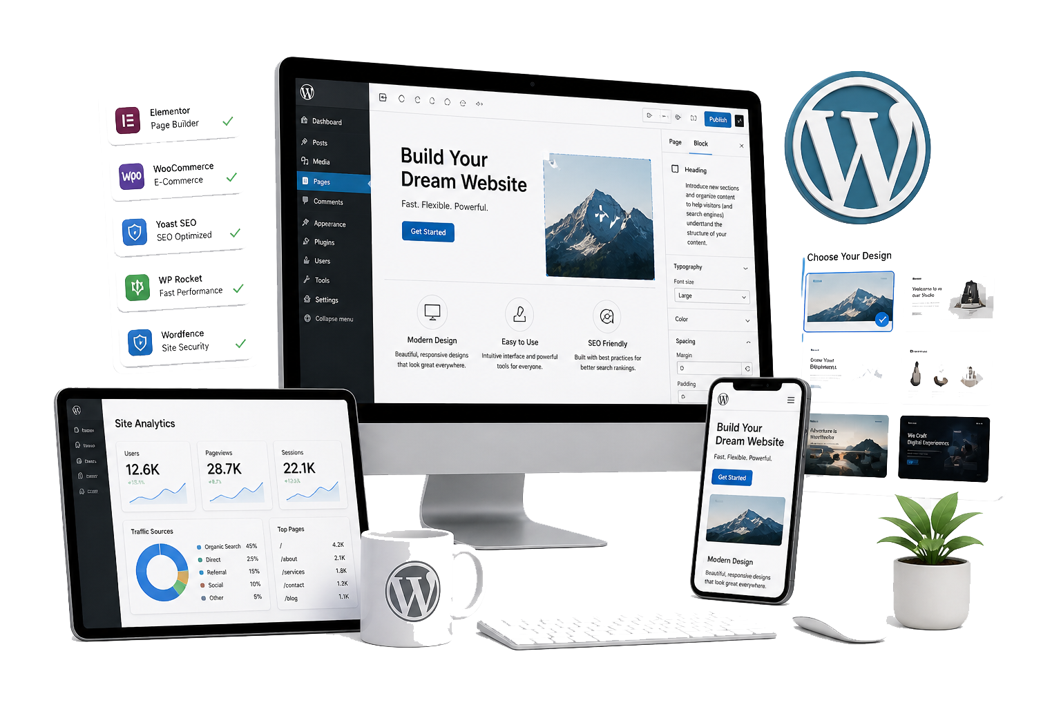 Illustration representing WordPress website design and development for business