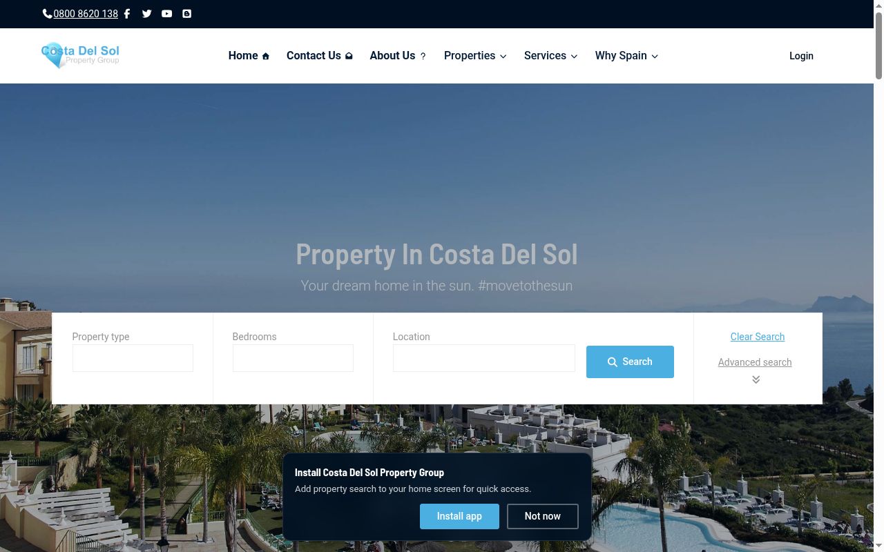 Screenshot of the Costa del Sol Property Group website